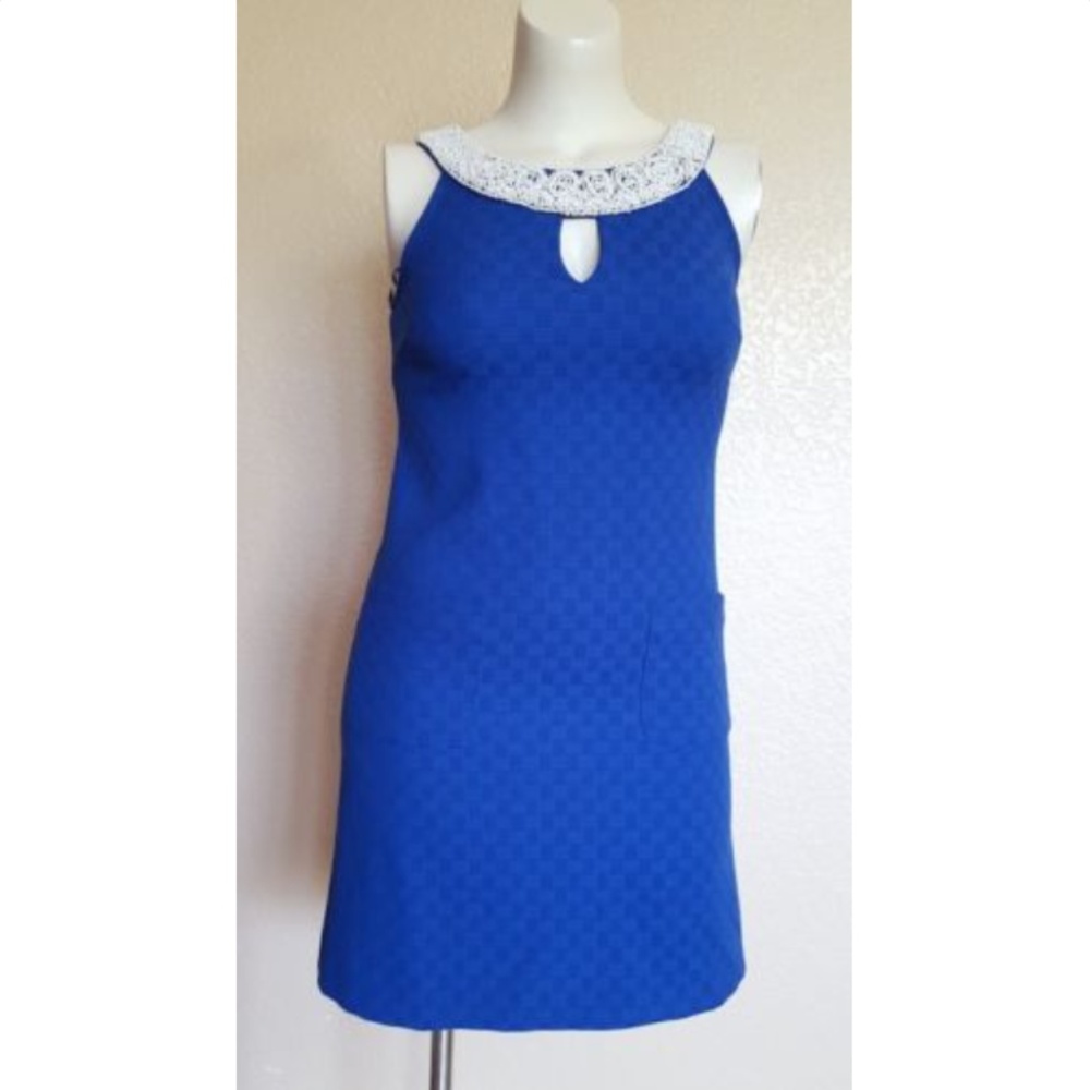 Sandra Darren Halter Beaded Sleeveless Mini Dress Size 6 Blue